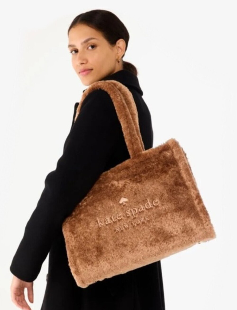 NWT kate spade Brown Plush Faux-Fur Tote large Ellie